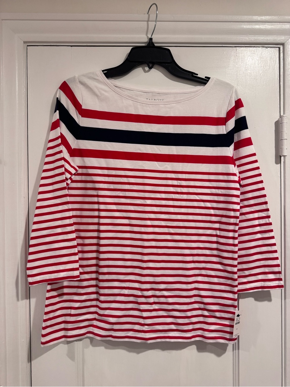 Talbots Red, White & Navy Striped Long Sleeve Tee Size M NWT